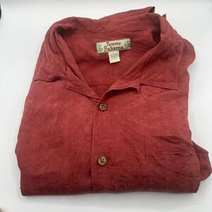 Tommy Bahama Button Up Short Sleeve Shirt‎ Mens L Red Silk Camp Grid Pocket